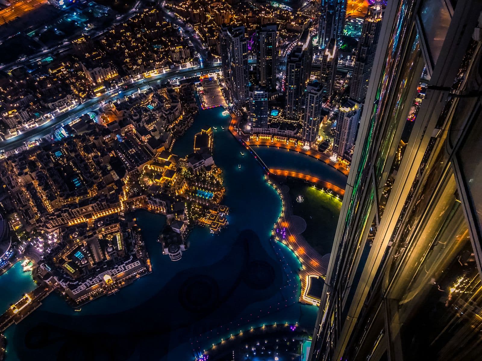 Aerial night view of downtown Dubai