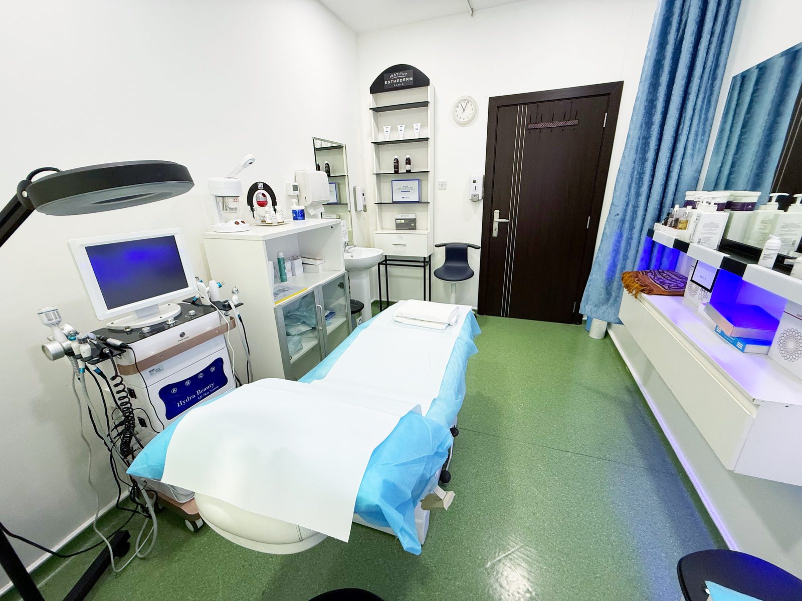 Aesthetics treatment room with facial equipment in a poly clinic in Jumeirah, Dubai