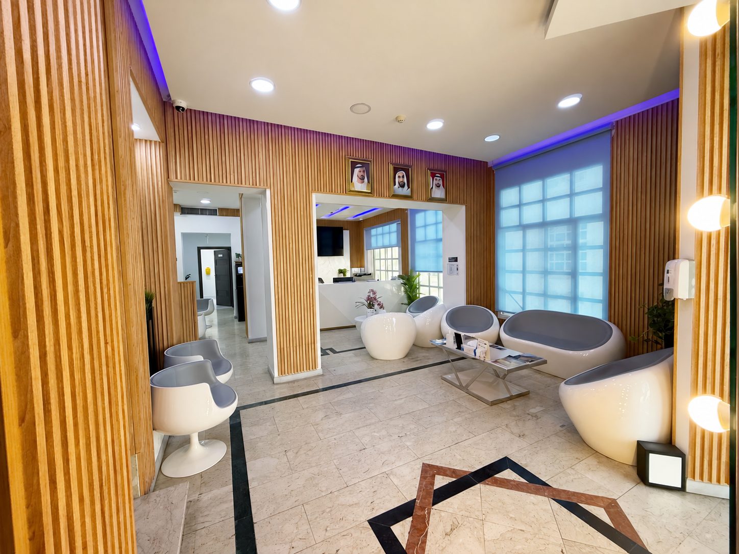 Reception lounge seating in a poly clinic in Jumeirah, Dubai